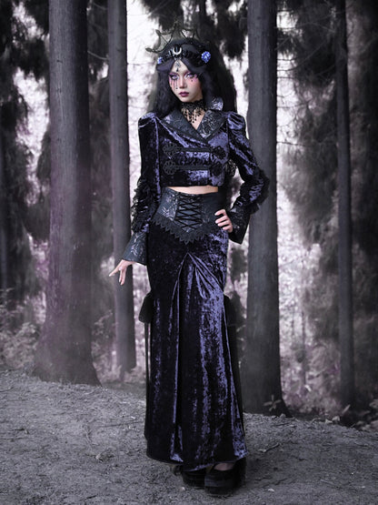 Gothic Velvet Lace-Up Lace Mermaid Long-Skirt