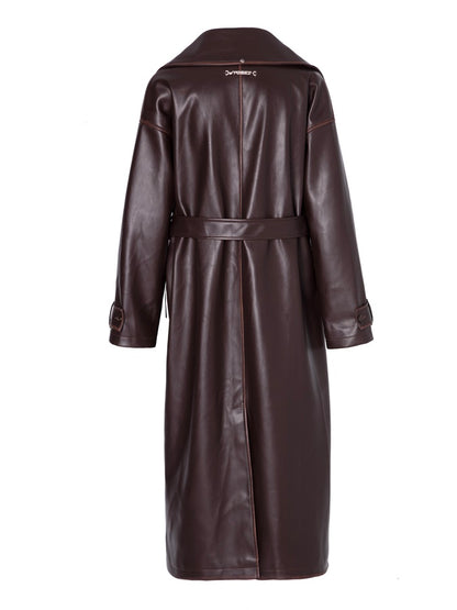 Leather Fue High-End Elegant Long-Coat