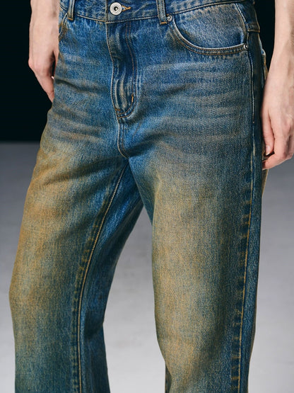 Pantalon droit en jean vintage fané