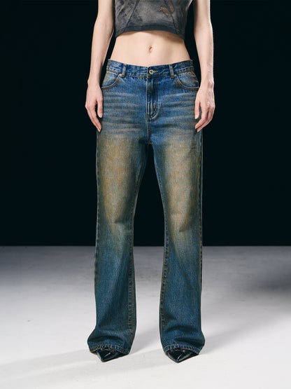 Faded Vintage Denim Straight Pants