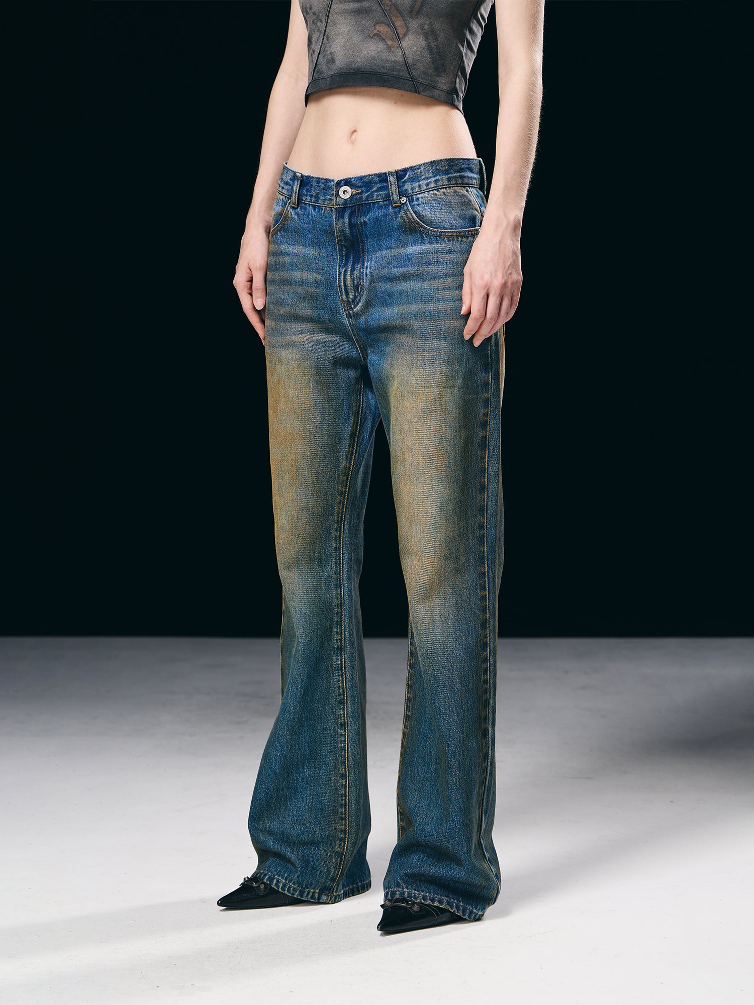 Faded Vintage Denim Straight Pants