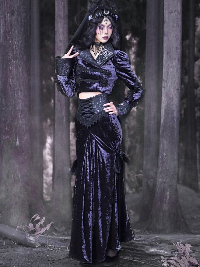 Gothic Velvet Lace-Up Lace Mermaid Long-Skirt