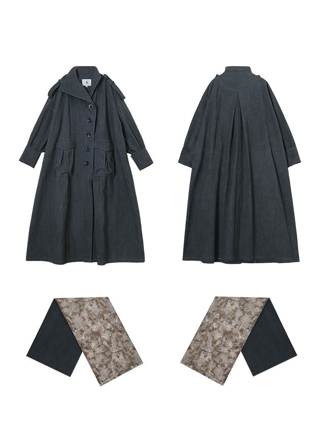 Denim Oversize Big-Silhouette Casual Long-Coat