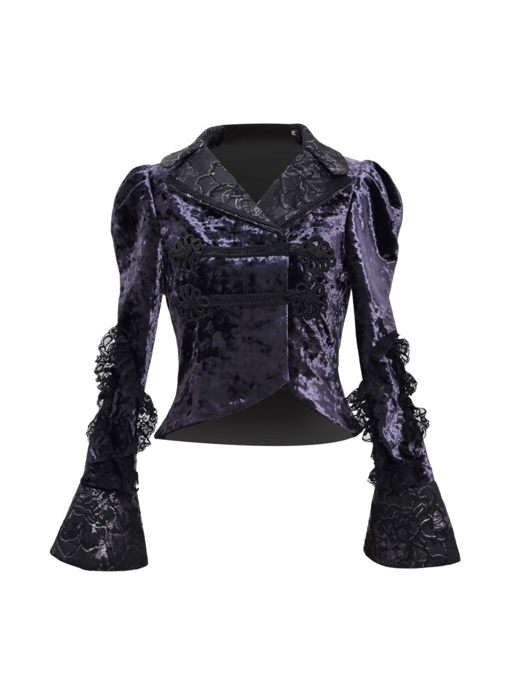 Gothic Velvet Spitze Blumenbluse Bluse