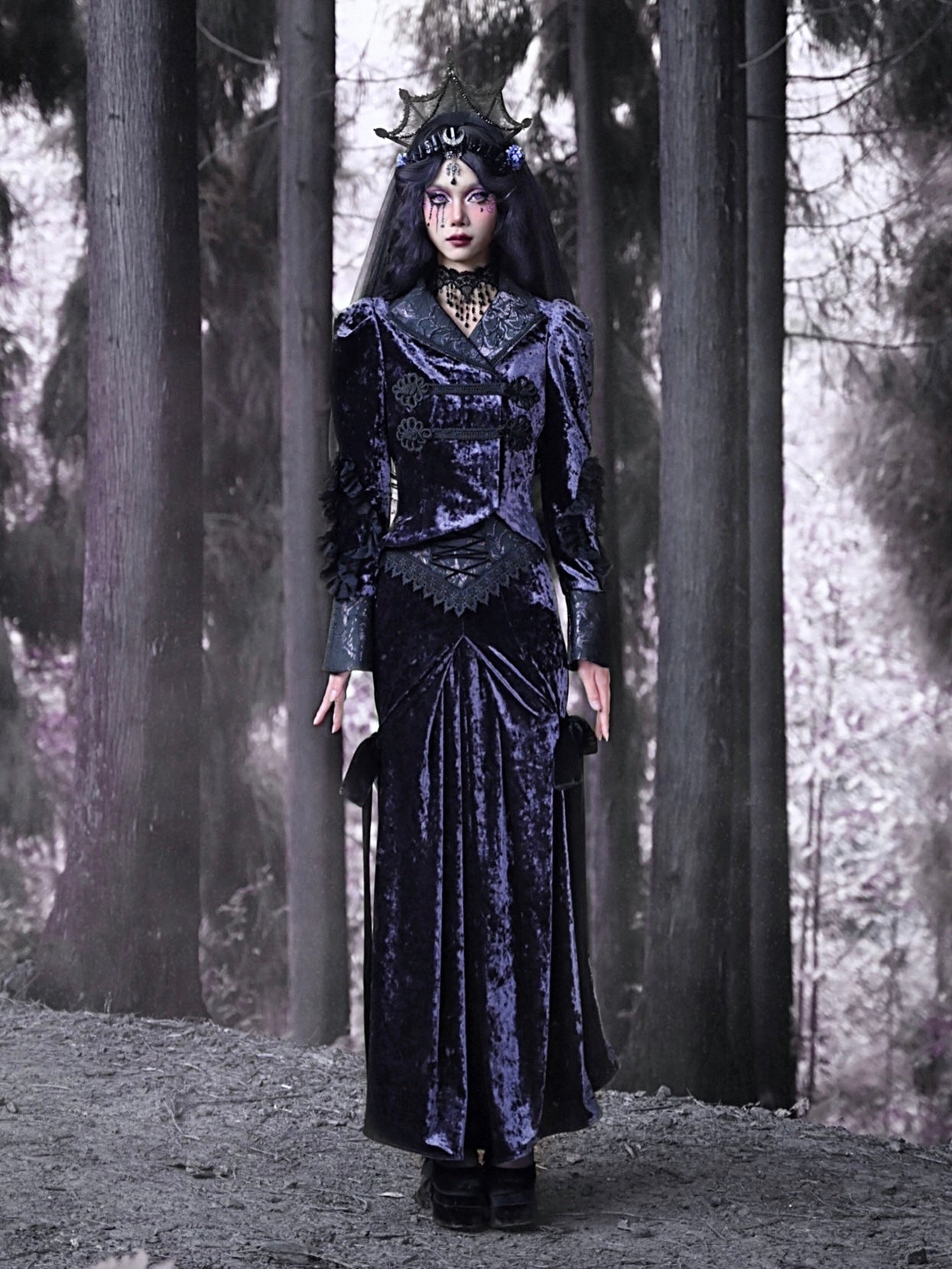 Gothic Velvet Spitze Blumenbluse Bluse