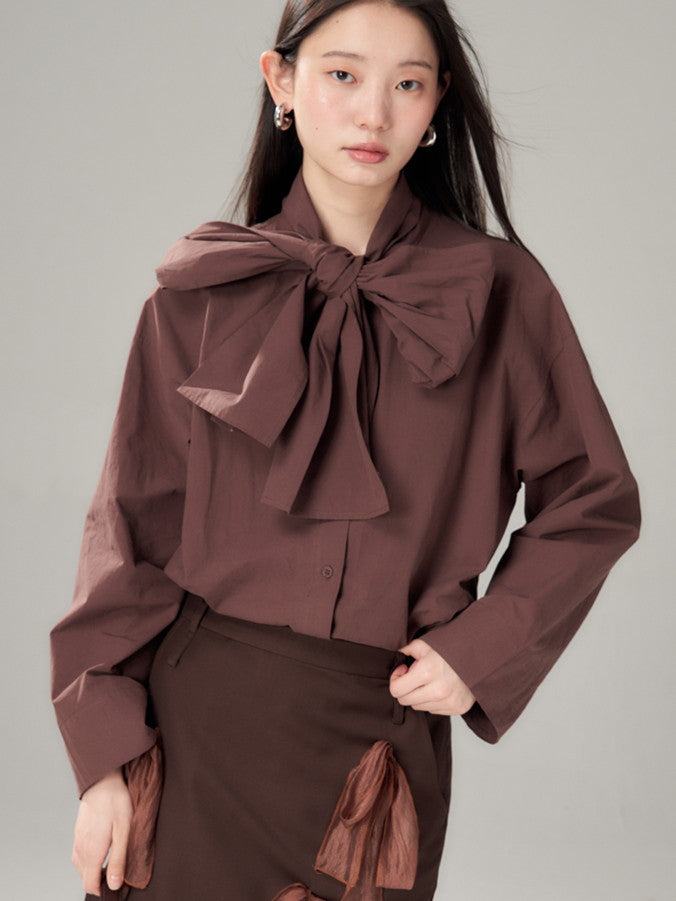 Long-Tie-Bluse Plain Oovresize Nichi Shirt