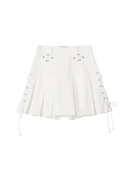 Lace-up Pleats Mini Gairly Skirt