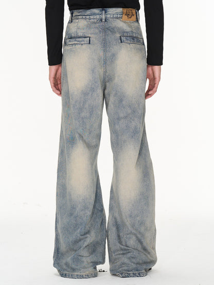 Verblasste Denim -Flare -Weithose