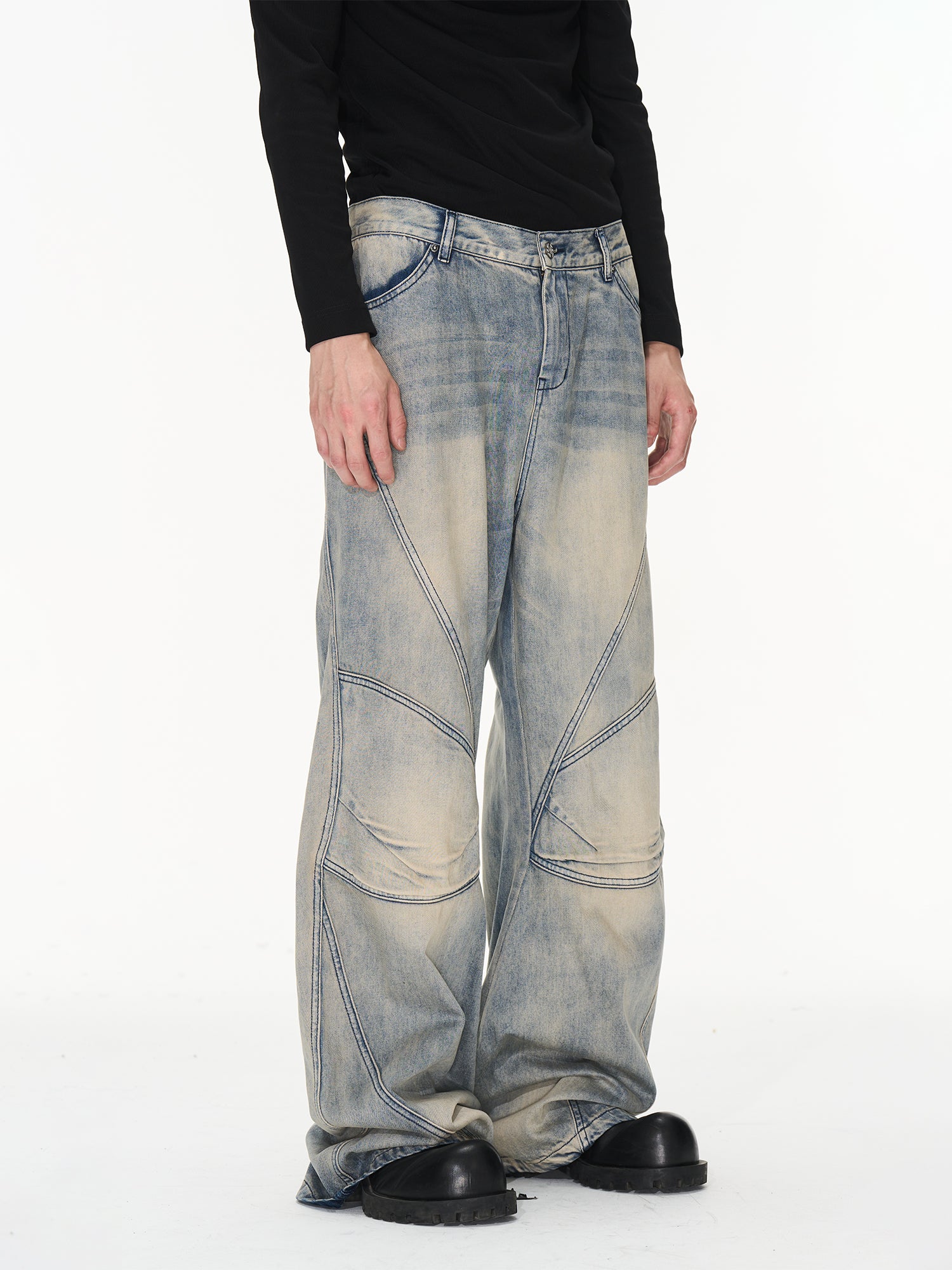 Faded Denim Flare Wide Pants