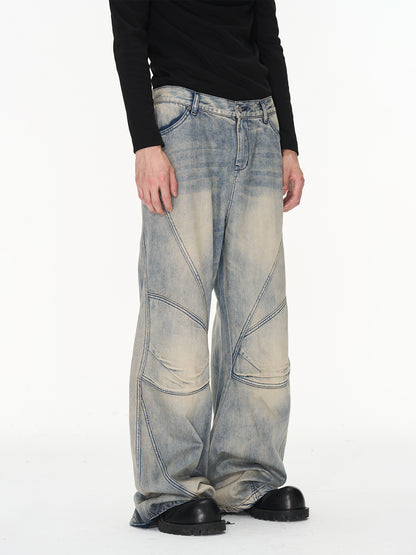 Pantalon large de jean fané