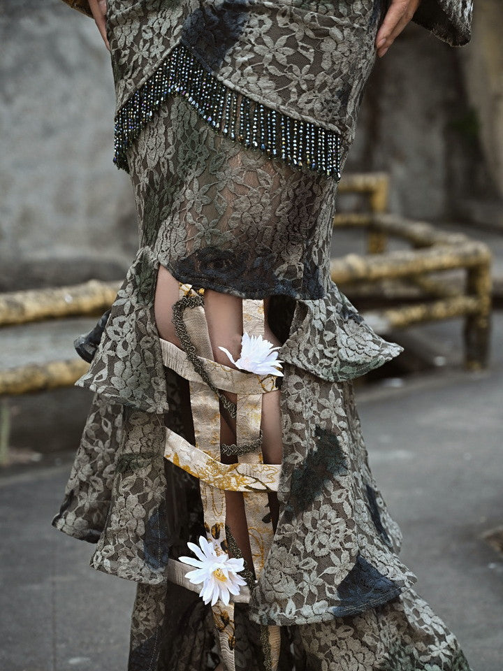 Gothic lolita lange Blumenperlen Meerjungfrau-Röcke