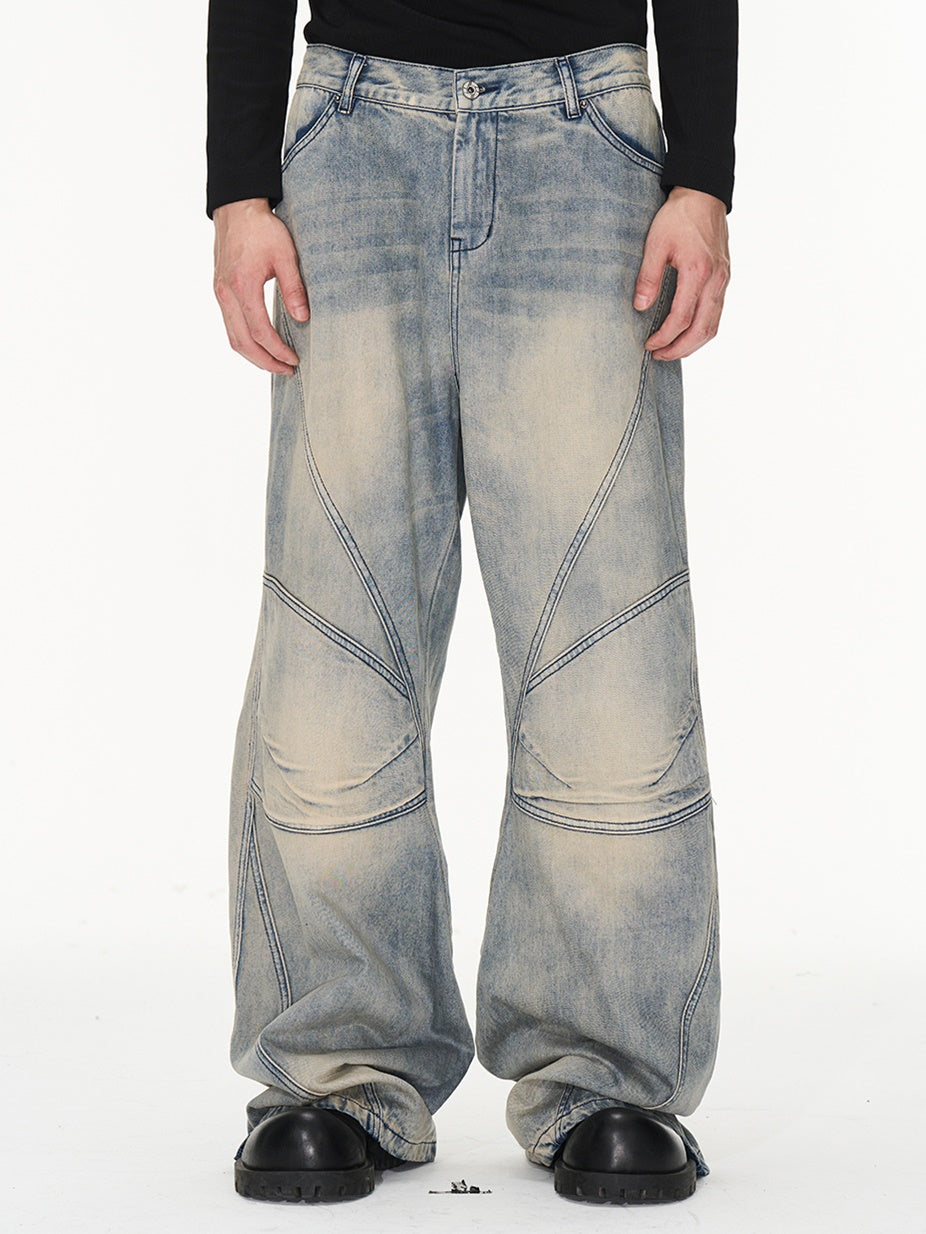 Faded Denim Flare Wide Pants