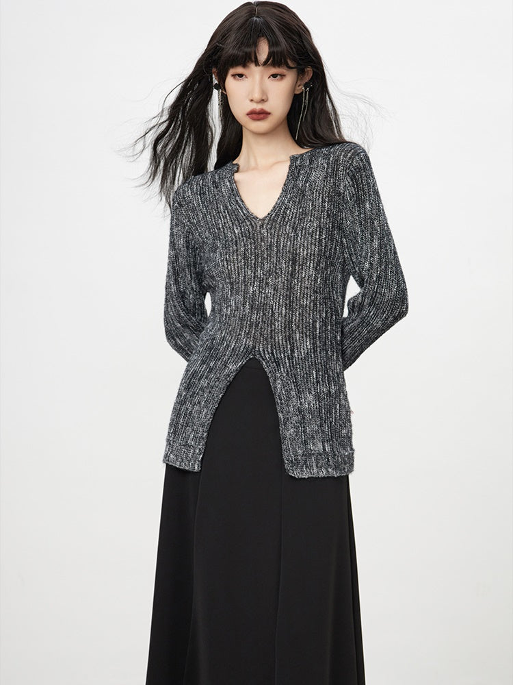 Slit V-Ausschnitt Retro Long-Knit