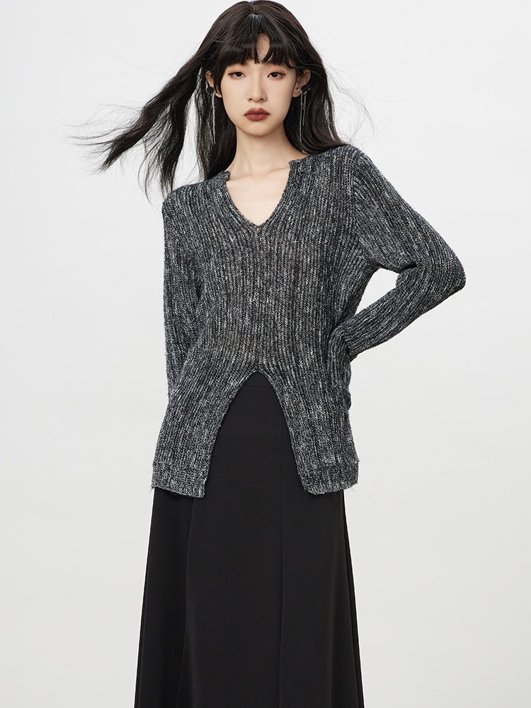 Slit V-Ausschnitt Retro Long-Knit