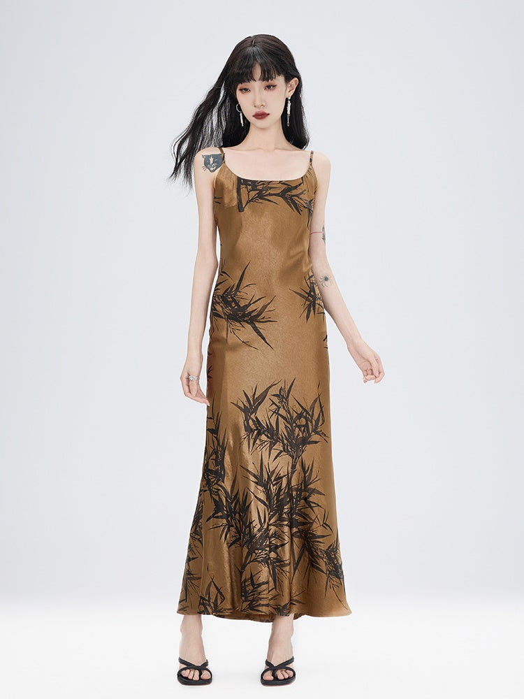 China Bamboo Watercolor Camisole Chic Long Dress