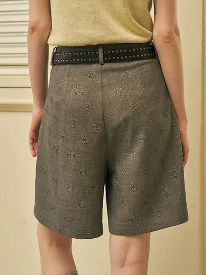 Embossed Loose Wide-leg Short Pants