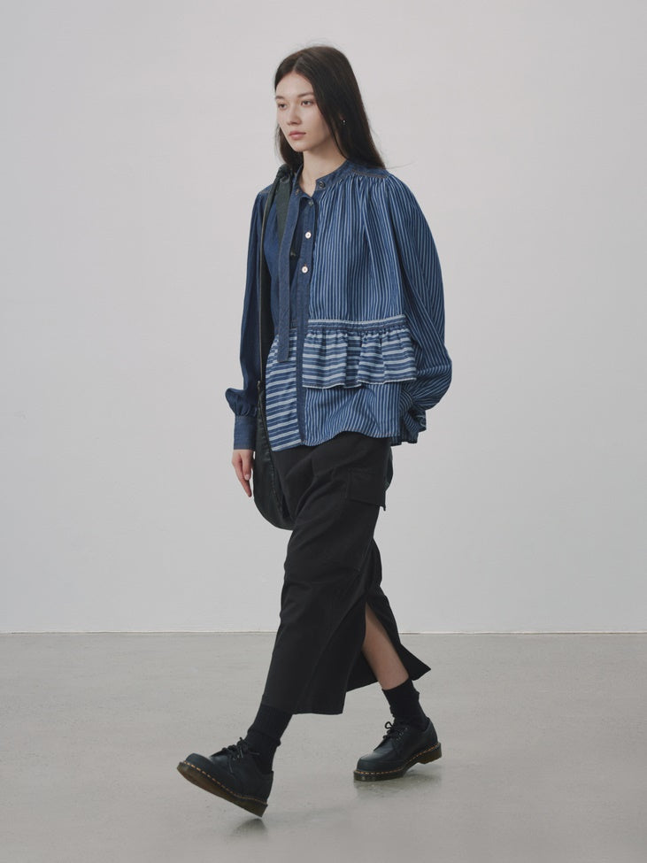 Stripe Border Asymmetri Nichi Shirt