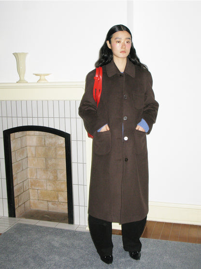 양모 긴 세련된 단순한 Soutien Collar-coat