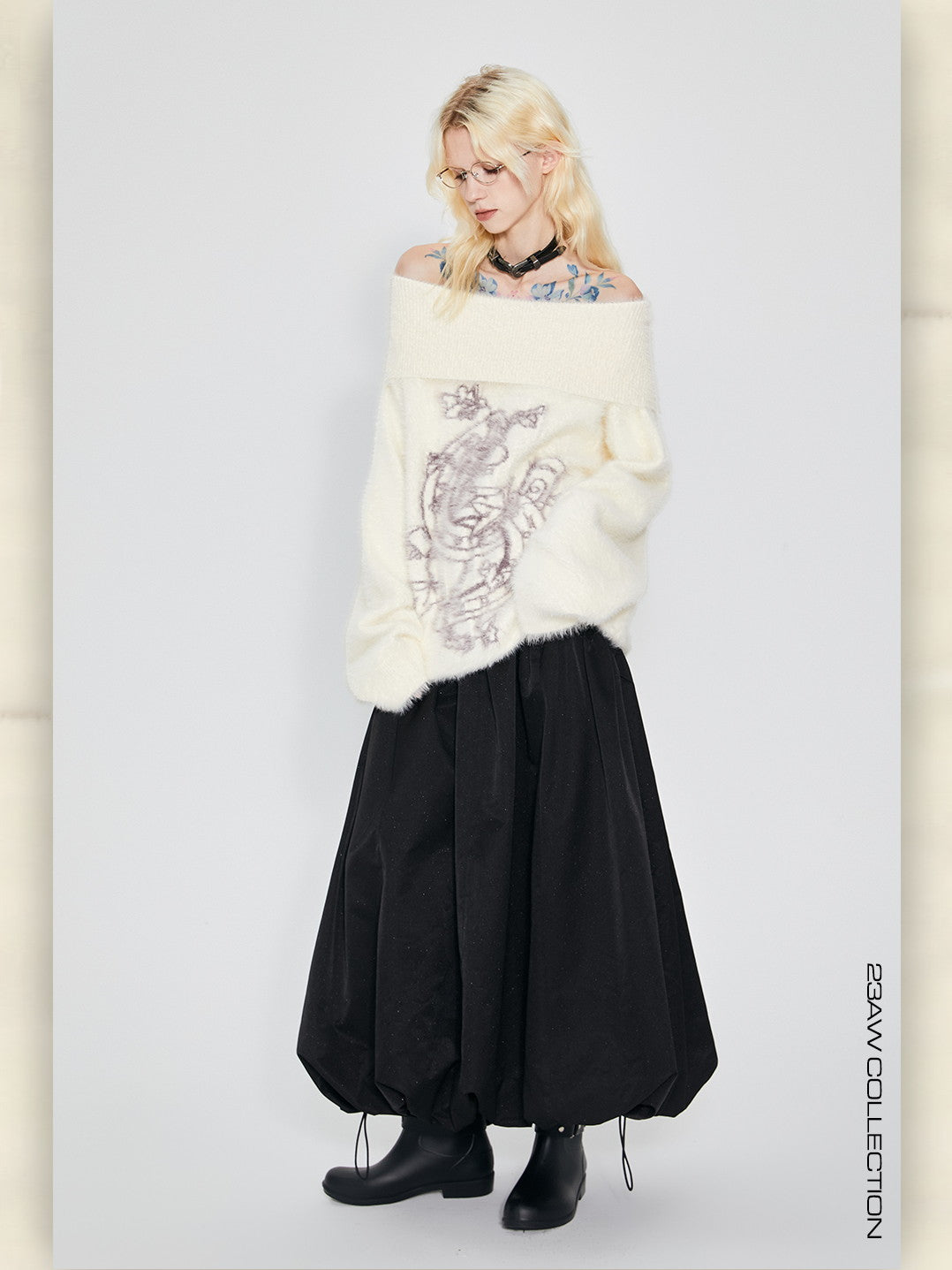 Off-Turtle Mohair Oversize Graphic Retro Knit