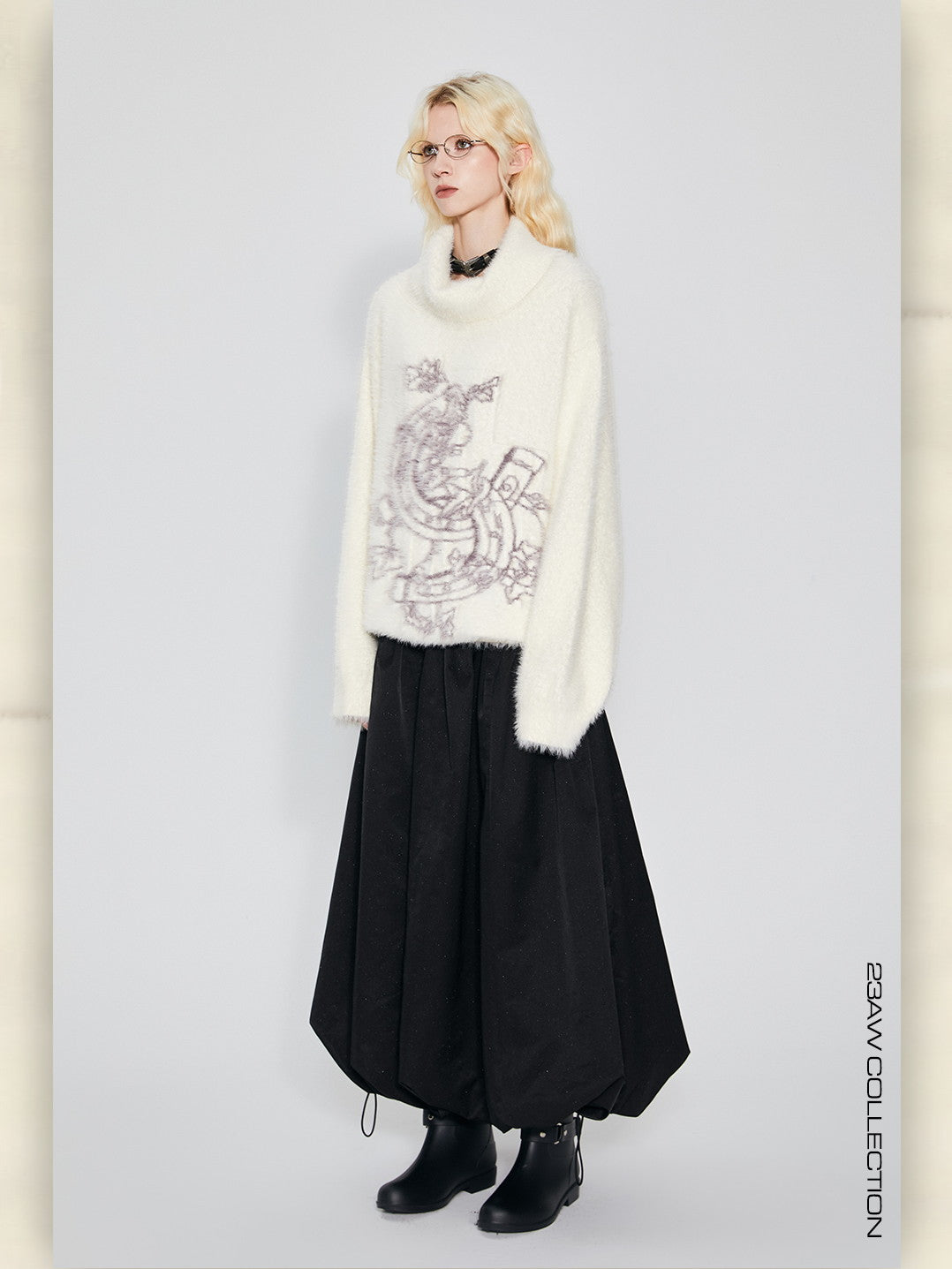 Off-Turtle Mohair Oversize Graphic Retro Knit