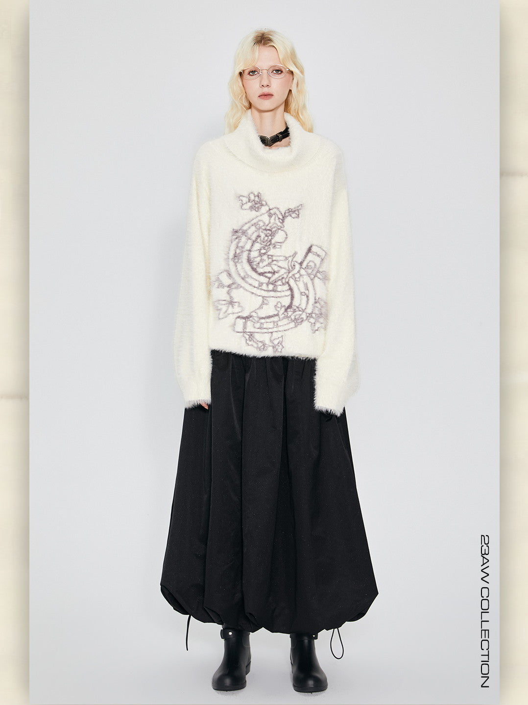 Off-Turtle Mohair Oversize Graphic Retro Knit