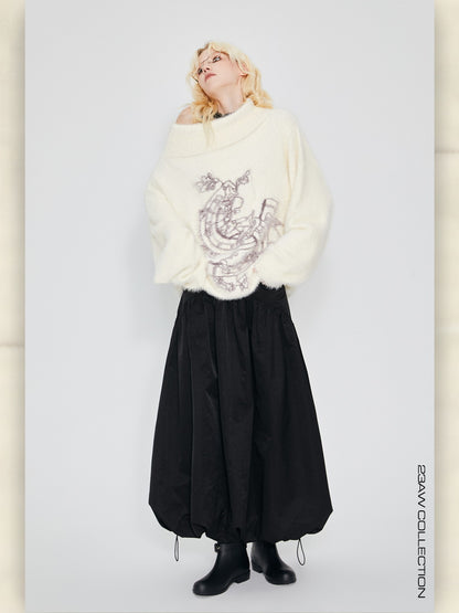 Off-Turtle Mohair Oversize Graphic Retro Knit