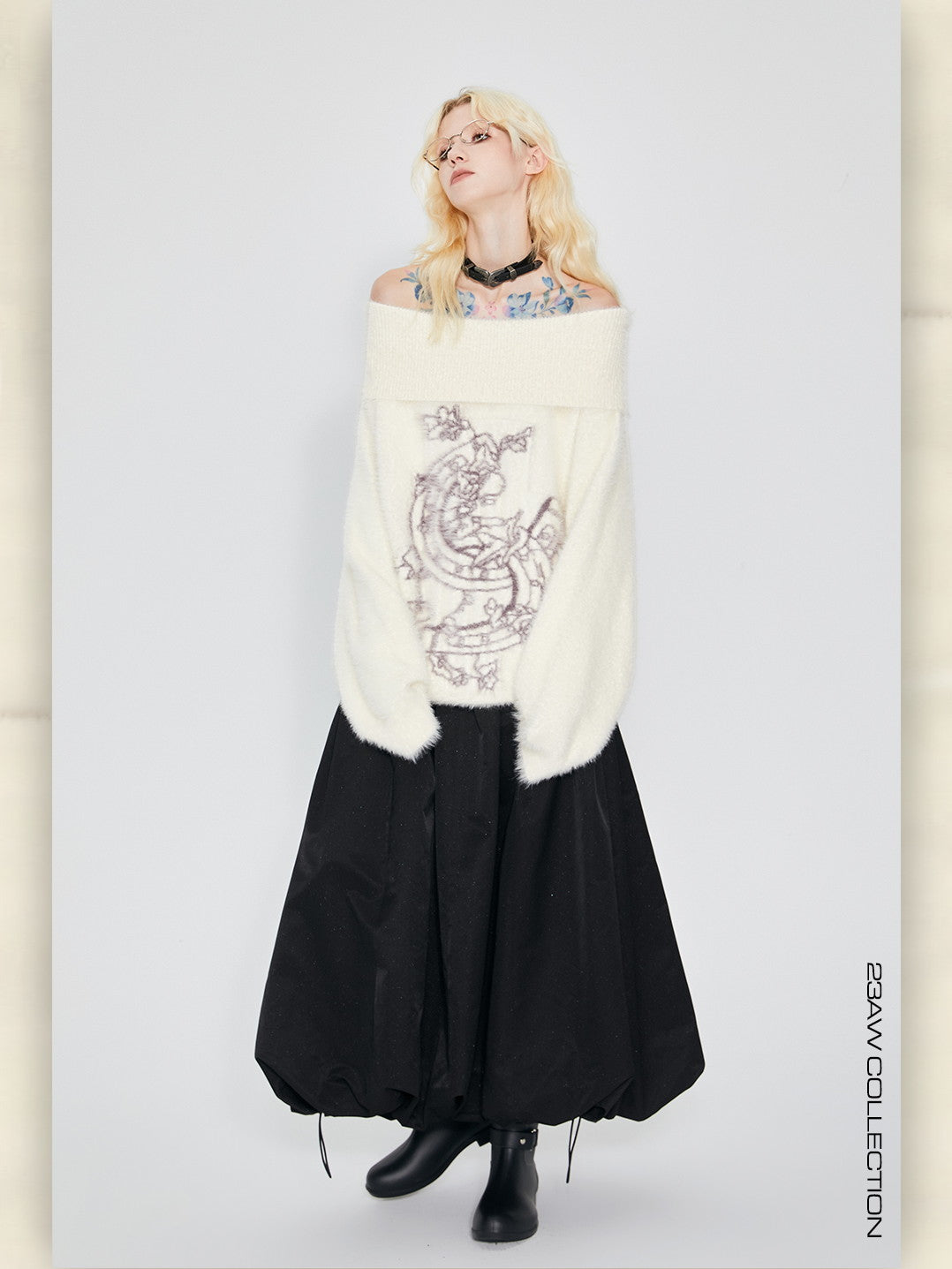 Off-Turtle Mohair Oversize Graphic Retro Knit