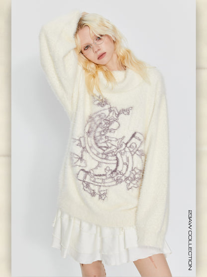 Off-Turtle Mohair Oversize Graphic Retro Knit