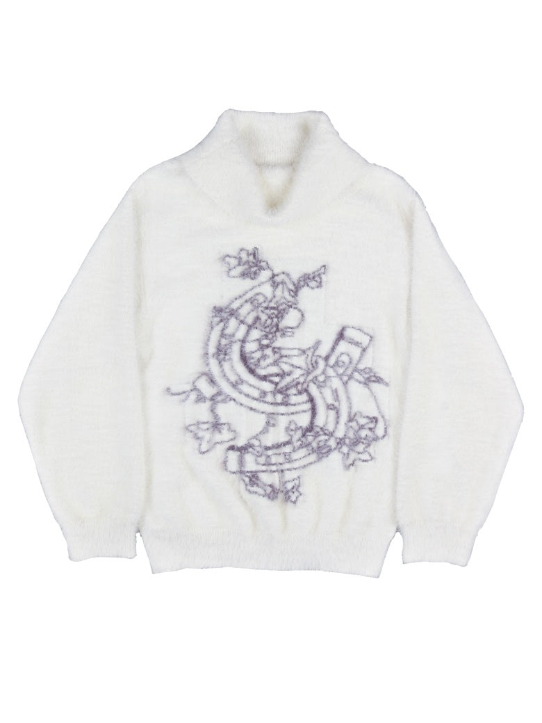 Off-Turtle Mohair Oversize Graphic Retro Knit