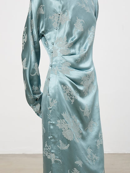 China Embroidery Flower Drape Satin Long One-Piece