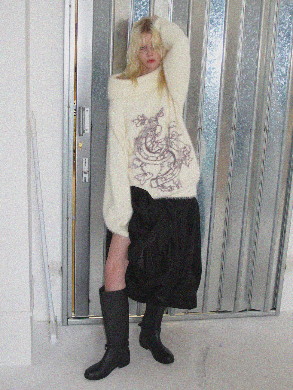 Off-turtle Mohair Oversize Graphic Retro Treen