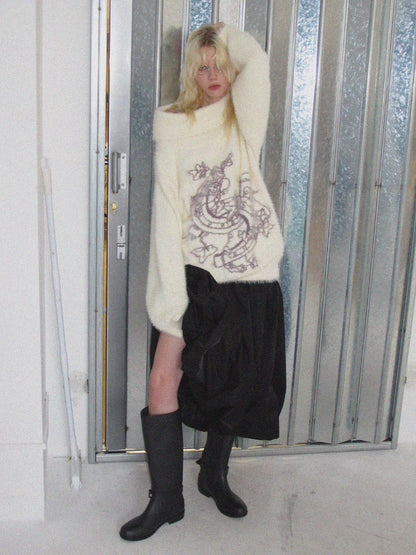 Off-Turtle Mohair Oversize Graphic Retro Knit