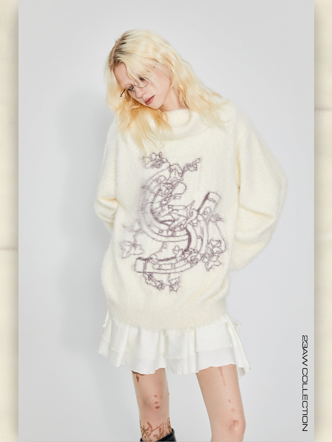 Off-turtle Mohair Oversize Graphic Retro Treen