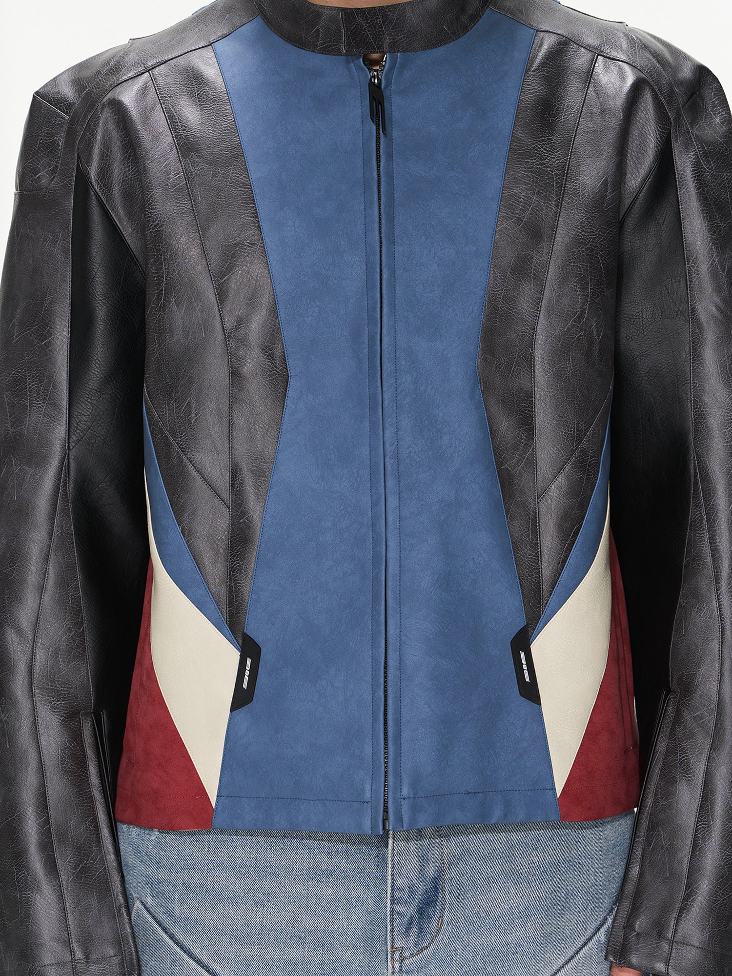 8 By YOOX MULTICOLOR LEATHER BIKER JACKET | Blue Men's Biker Jacket | YOOX