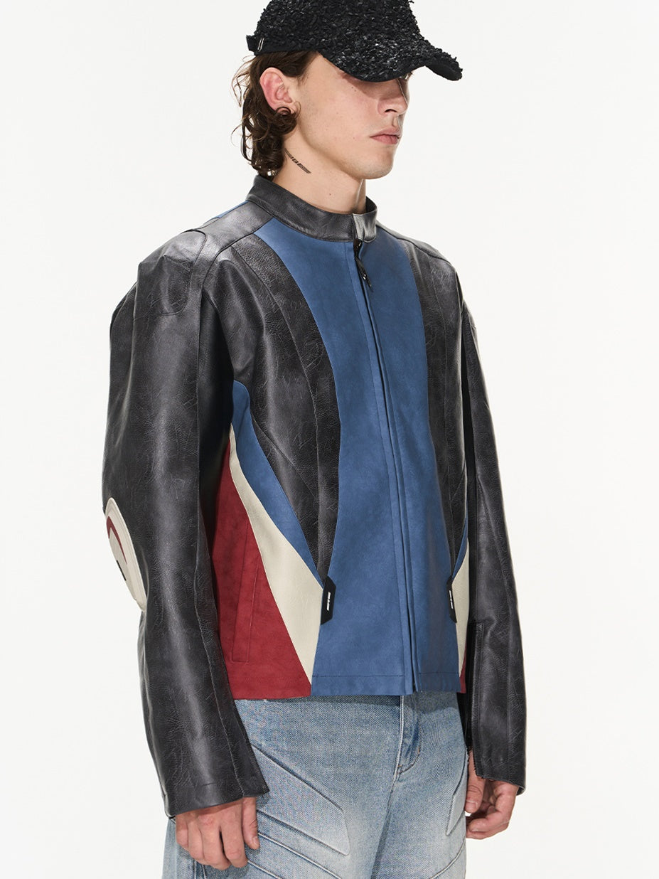 Each x Other Color Blocked Leather Biker Jacket | Lyst