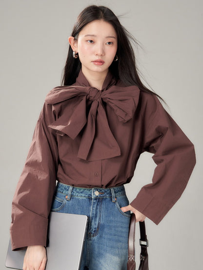 Long-Tie-Bluse Plain Oovresize Nichi Shirt