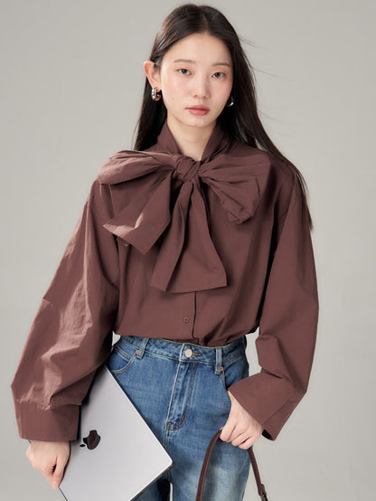 Long-Tie-Bluse Plain Oovresize Nichi Shirt