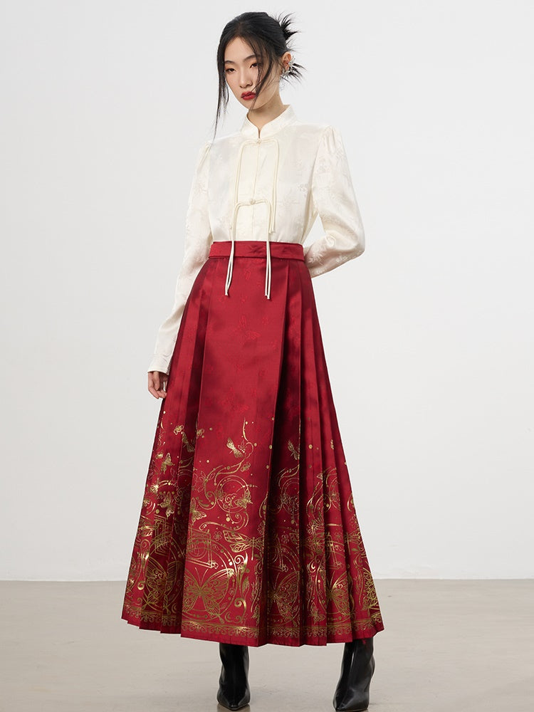 China Embroidery Mao-Collar Slim Chic Flower Blouse