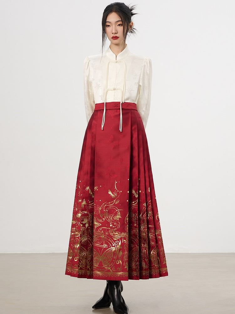 China Embroidery Mao-Collar Slim Chic Flower Blouse