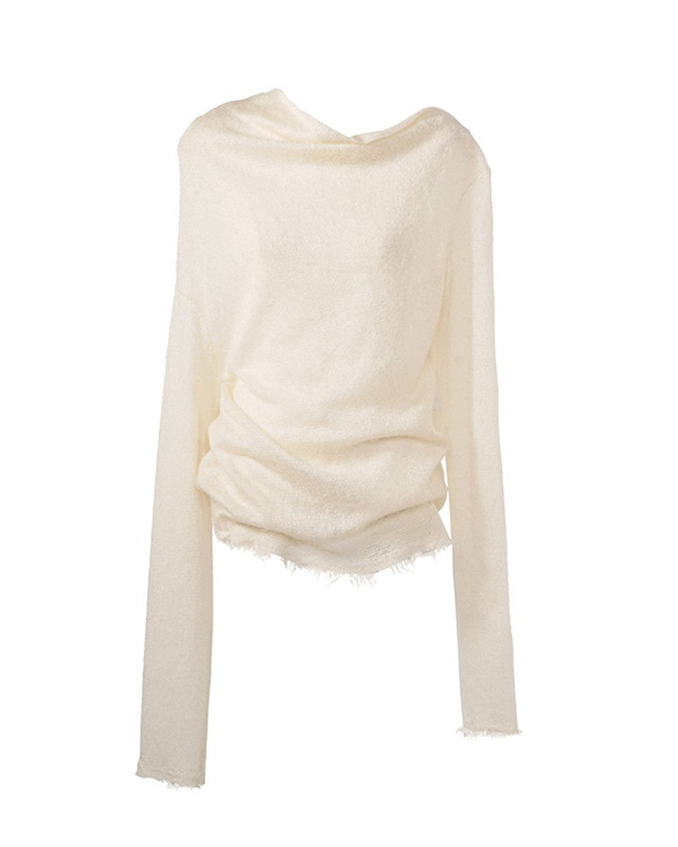 Thin Asymmetry One-Shoulder Soft Mohair-Knit