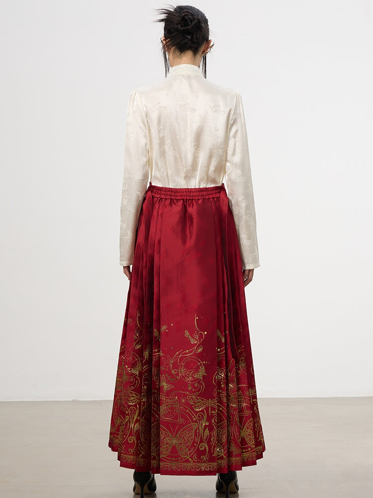 China Embroidery Mao-Collar Slim Chic Flower Blouse