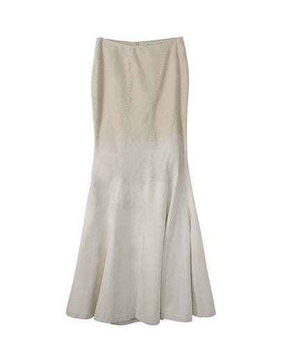 Maemaid Elegant Denim Gradation Long-Skirt