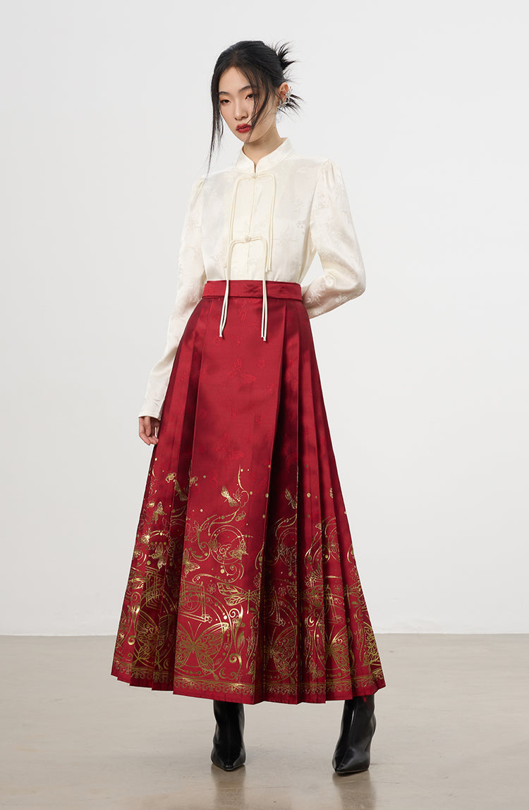 China Embroidery Elegant Butterfly Flare Pealts Long-Skirt