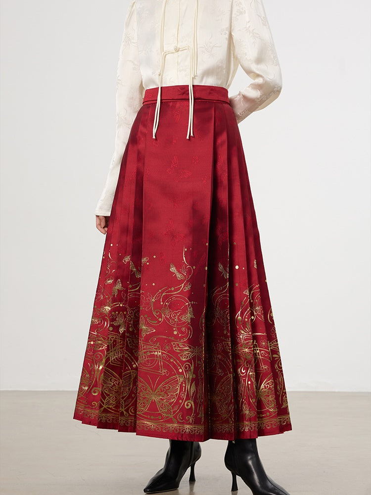 China Embroidery Elegant Butterfly Flare Pealts Long-Skirt