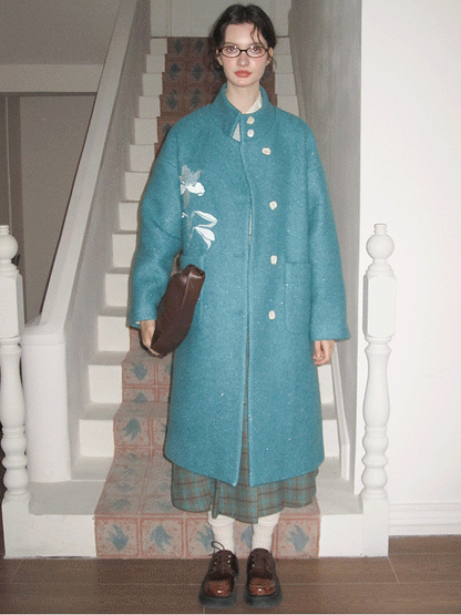 Fleur de laine rétro mignonne vif long-coat