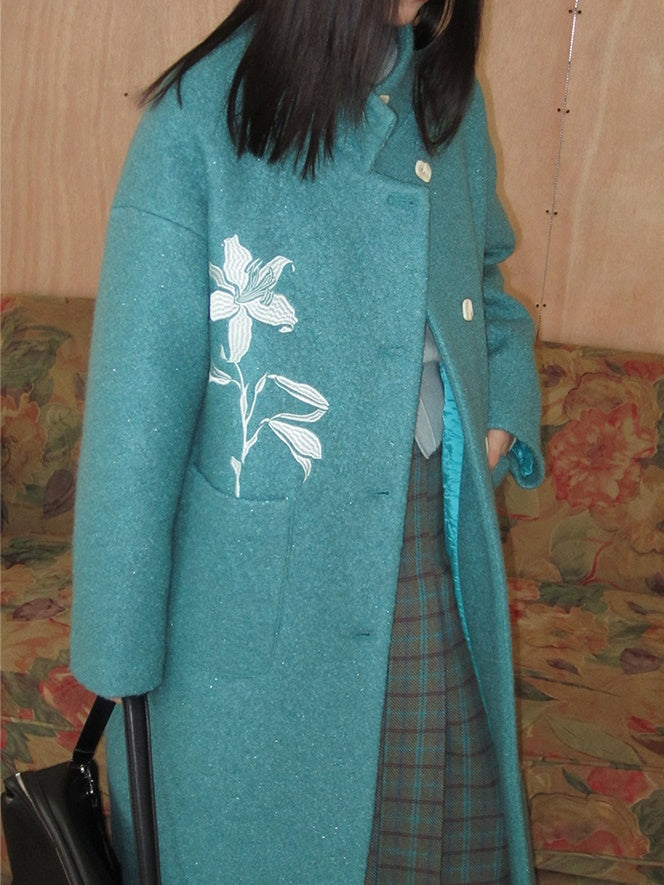 Wool Flower Retro Cute Vivid Long-Coat