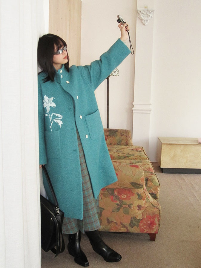 Fleur de laine rétro mignonne vif long-coat