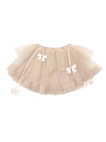 Ribbon Tulle Lace Tiered Fluffily Mini-Skirt