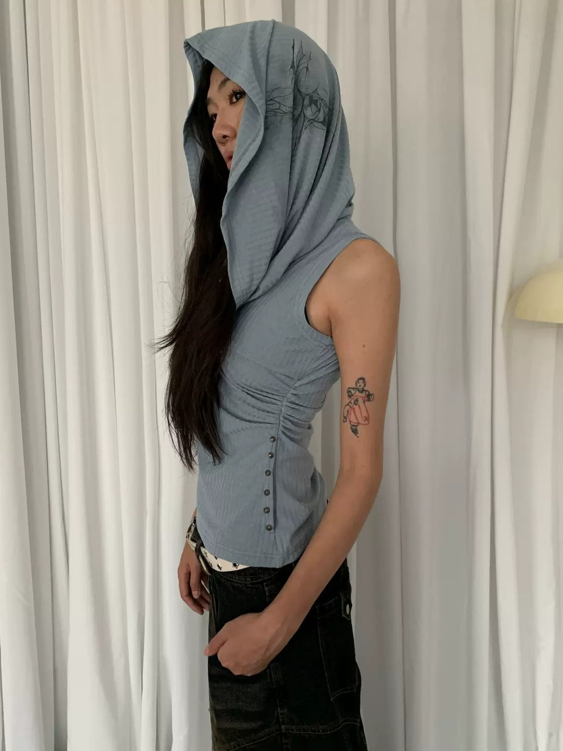 Hooded Swing Collar Knitted Sleeveless Top