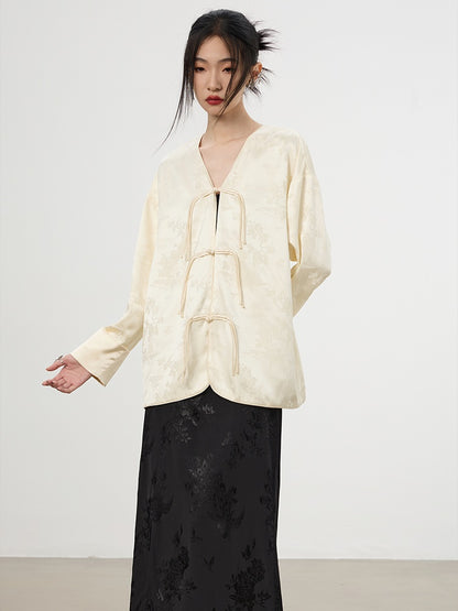 China Embroidery V-Neck Flower Retro Loose Jacket